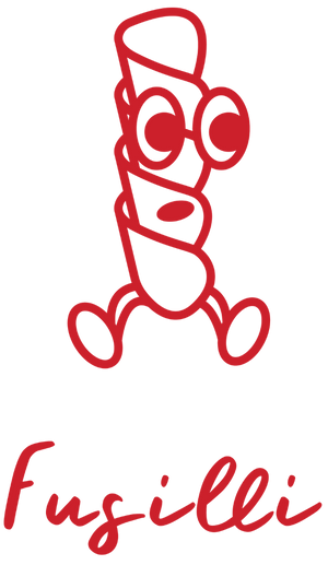 The Fusilli character, a red line drawing of a corkscrew with eyes, arms and legs.