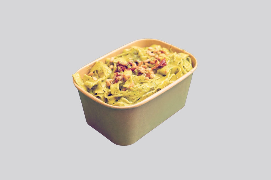 Pesto with pine nuts and sun-dried tomato on fresh pasta at Bigoli, Old Street